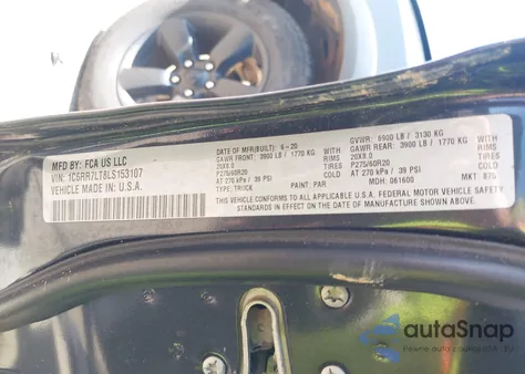 2020 Ram 1500 Classic Warlock/Slt from USA, damaged, VIN 1C6RR7LT8LS153107